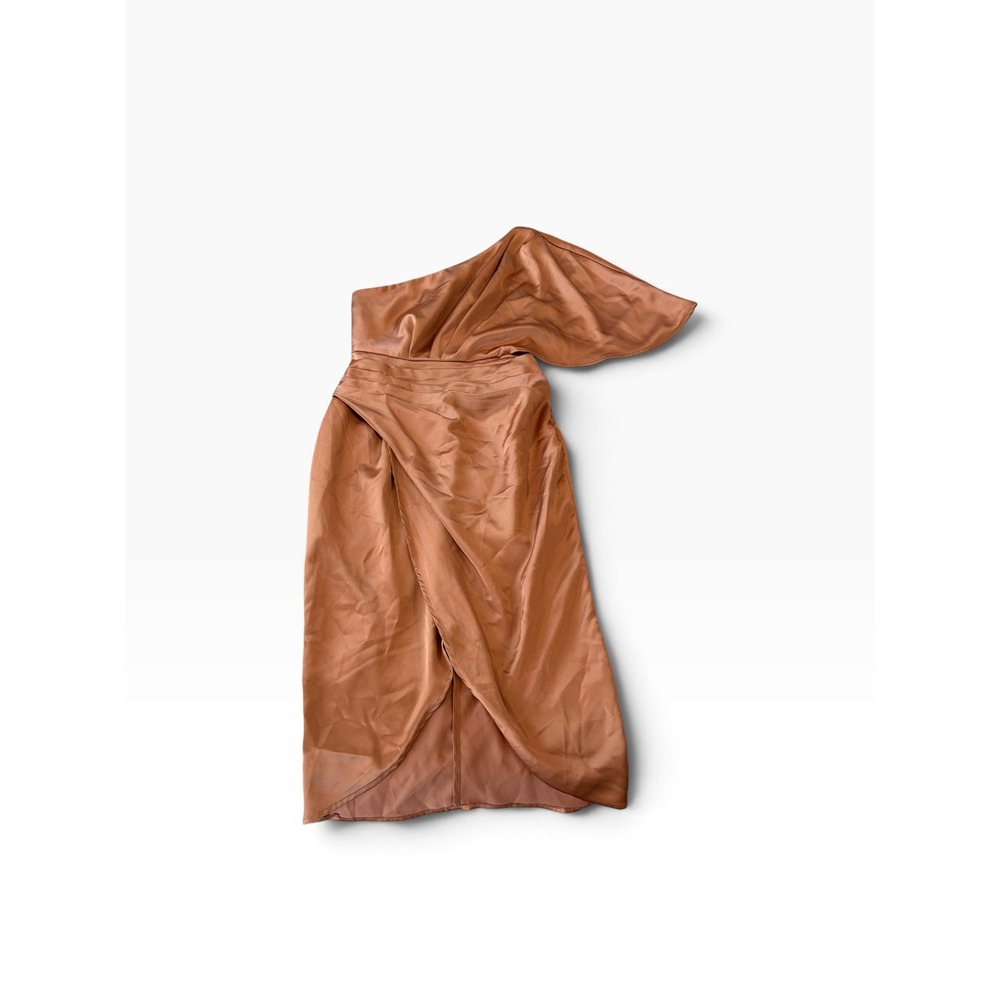 Goodtimeusa Women One Shoulder Satin Midi Dress Copper Wrap Skirt Small